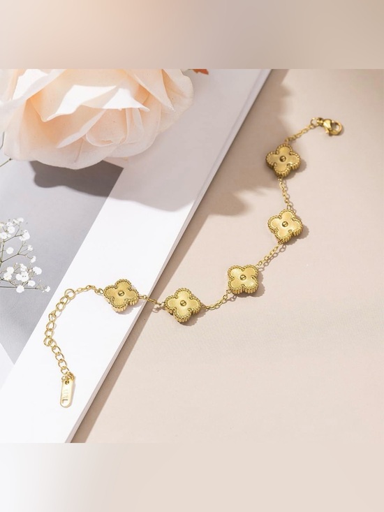 Anthropologie Jewelry - New Alhambra Gold Gold 18K plated Stainless Steel floral Bracelet Clover